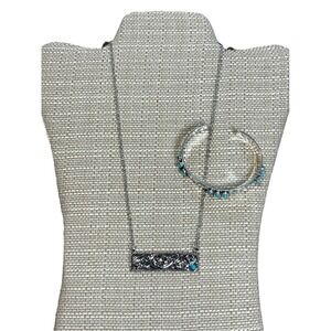 Turquoise‎ Jewelry Set Western Necklace & Bracelet Silver Tone Adjustable New